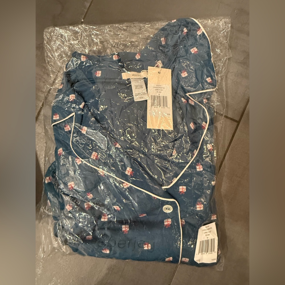 NEW Eberjey Gisele Cerulean Teal Gift Present Print TENCEL Pajamas LS Top M